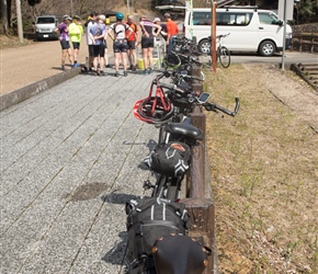 All our bikes lined up at the morning coffee stop