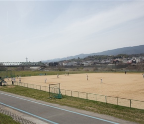 Baseball is big in Japan. Here school children play a game by the Yoshino River just before we headed into the hills