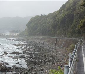 Approaching Shimonokae along the coastal road, where we had our afternoon break