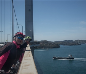 Ian and Jo check out the view from crossing 2nd Kurushima-Kaikyo Bridge