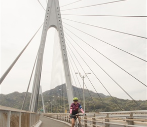 Sue crosses Ikuchi Bridge. Completed in 1991 and 790metres long