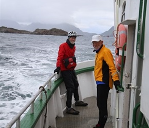 Ian and Barney on the Ballstad to Nysfjord boat