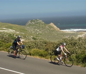 Stephen and Cherry cycle past the Cape of Good Hope