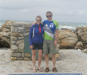 Steve and Beth at Cape Agulhas where the Pacific Ocean meets the Atlantic Ocean