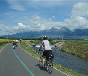 Karen Killingbeck heads along the cycle path from Poprad heading towards the High Tatras mountains