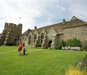 Sarah and James enter Stokesay Castle