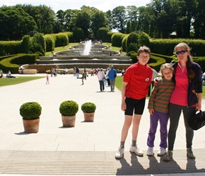 James, Louise and Sarah by the fountains at Alnwick Gardens