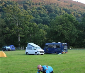 Simon cooks dinner at the campsite in the Elan Valley. Quite an achievement on an MSR and primus gas fire